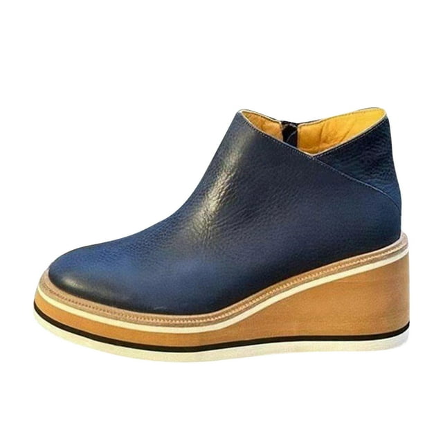Penkiiy Espadrilles à Enfiler Compensées à Tige Haute pour Femmes, Talon Caché, Plateforme, Bottillons à Semelle Compensée, 38, Bleu