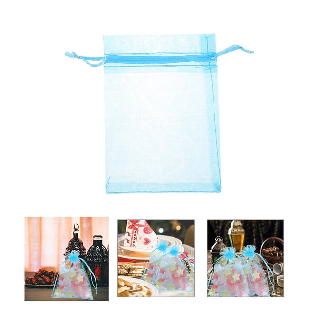 unbranded 100Ud Bolsa Organza Azul Con Cordón Para Guardar Joyas Cables Y Pequeños Objetos
