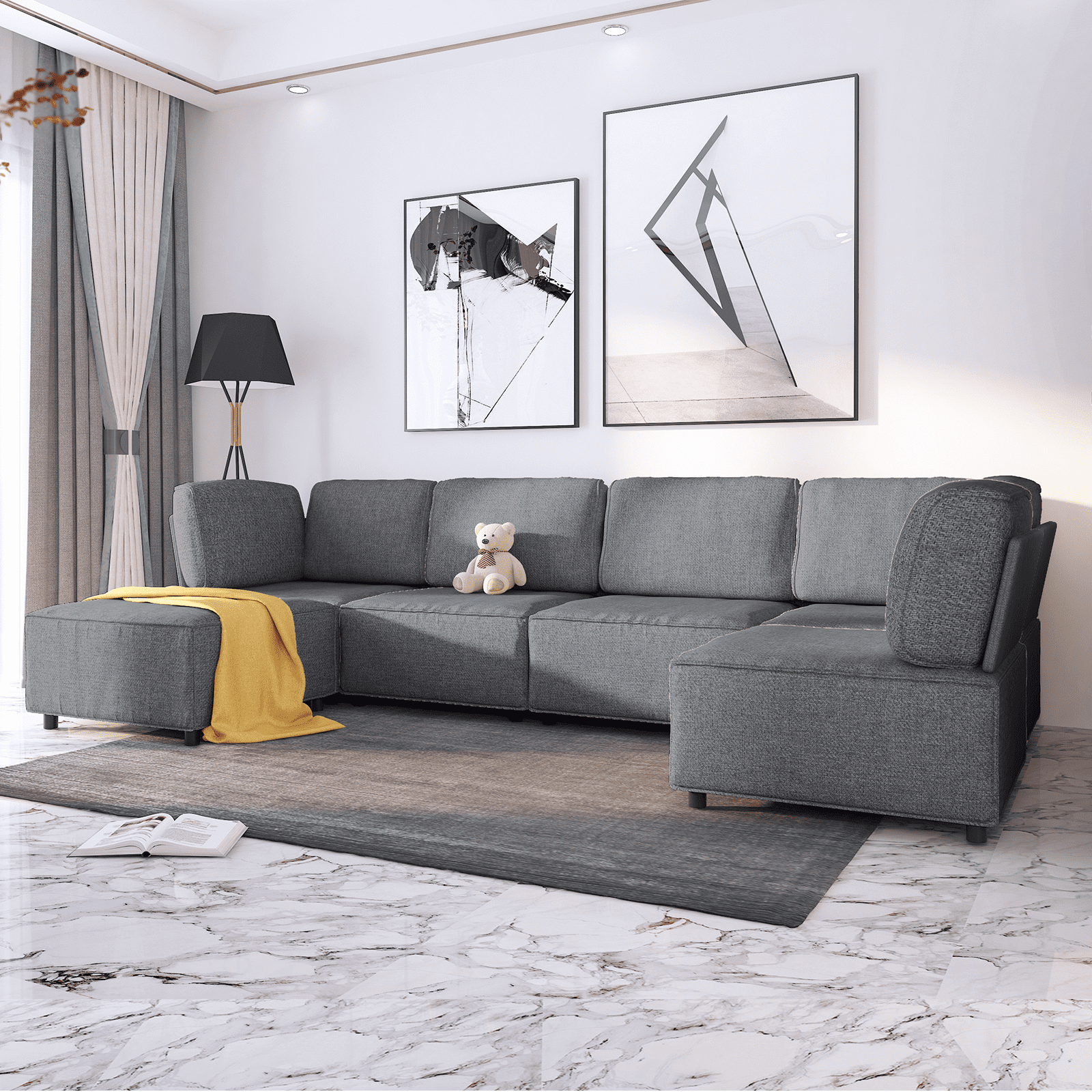 MUZZ Convertible Sectional Sofa, Modular Sectional Couch, Futon