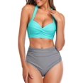 thumbnail image 2 of Traje de baño de bikini vintage para mujer, conjunto de dos piezas de cintura alta con volantes y pantalones de bikini con volantes y cordones, en combinación con traje de baño 3/4, 2 of 6