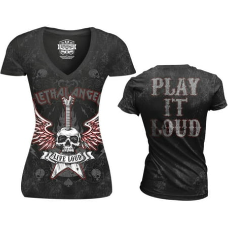 - Lethal Threat Live Loud Womens V-Neck T-Shirt (Black, Medium)