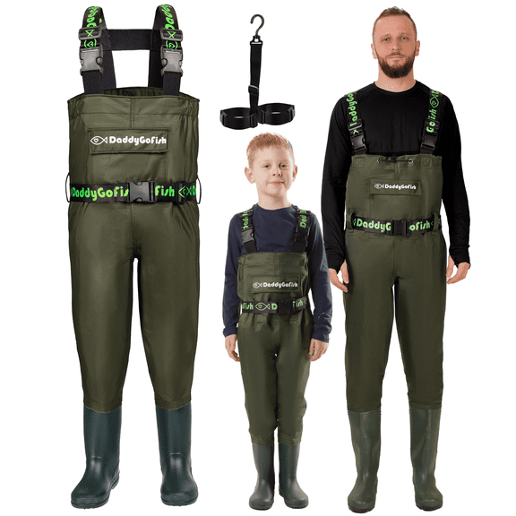 DaddyGoFish Chest Waders for Kids and Adults, Fishing and Hunting Waders with a Pocket and a Wader Hanger