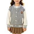 thumbnail image 3 of Boys Varsity Jacket Letter B Embroidered Baseball Collar Bomber Coat Girls Button Down Sweatshirt Drop Shoulder Outerwear, 3 of 9