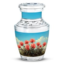 JAGASY Red Rose Memorial Urns for Sister - Sky Blue Clouds Urn for Ashes Adult Male - Flowers Decorative Urn for Human Ashes Keepsake - Small Cremation Urns for Brother - (3 Inch)