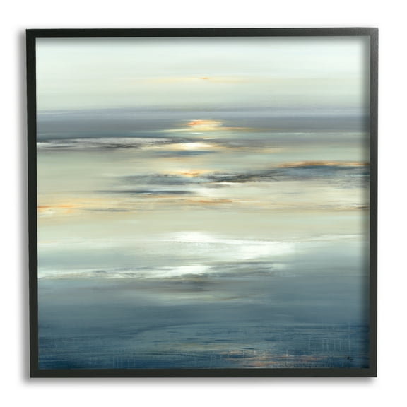 Stupell Industries Abstract Tranquil Nautical Sunrise Reflection Grey Blue Graphic Art Black Framed Art Print Wall Art, 12x12, by Lisa Ridgers
