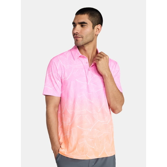 Birdie Bound Men's Ombre Leaf Print Polo Shirt, Sizes S-3XL