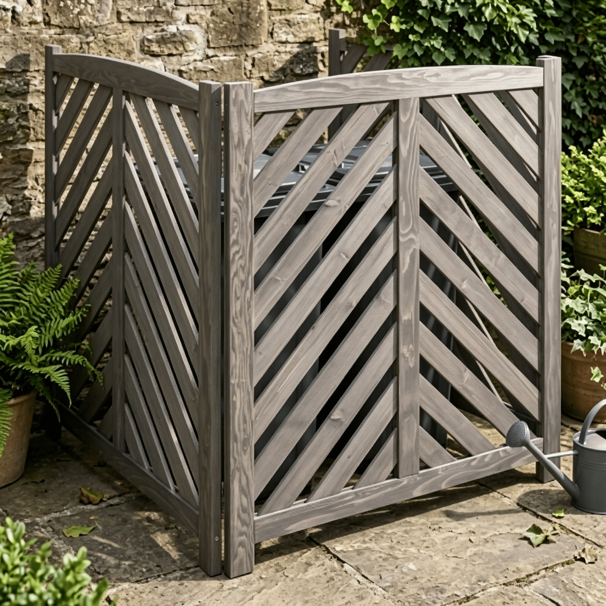 Cedar Wood Outdoor Privacy Screen, 3-Panel Freestanding, U-Shaped Design, AC Unit Cover
