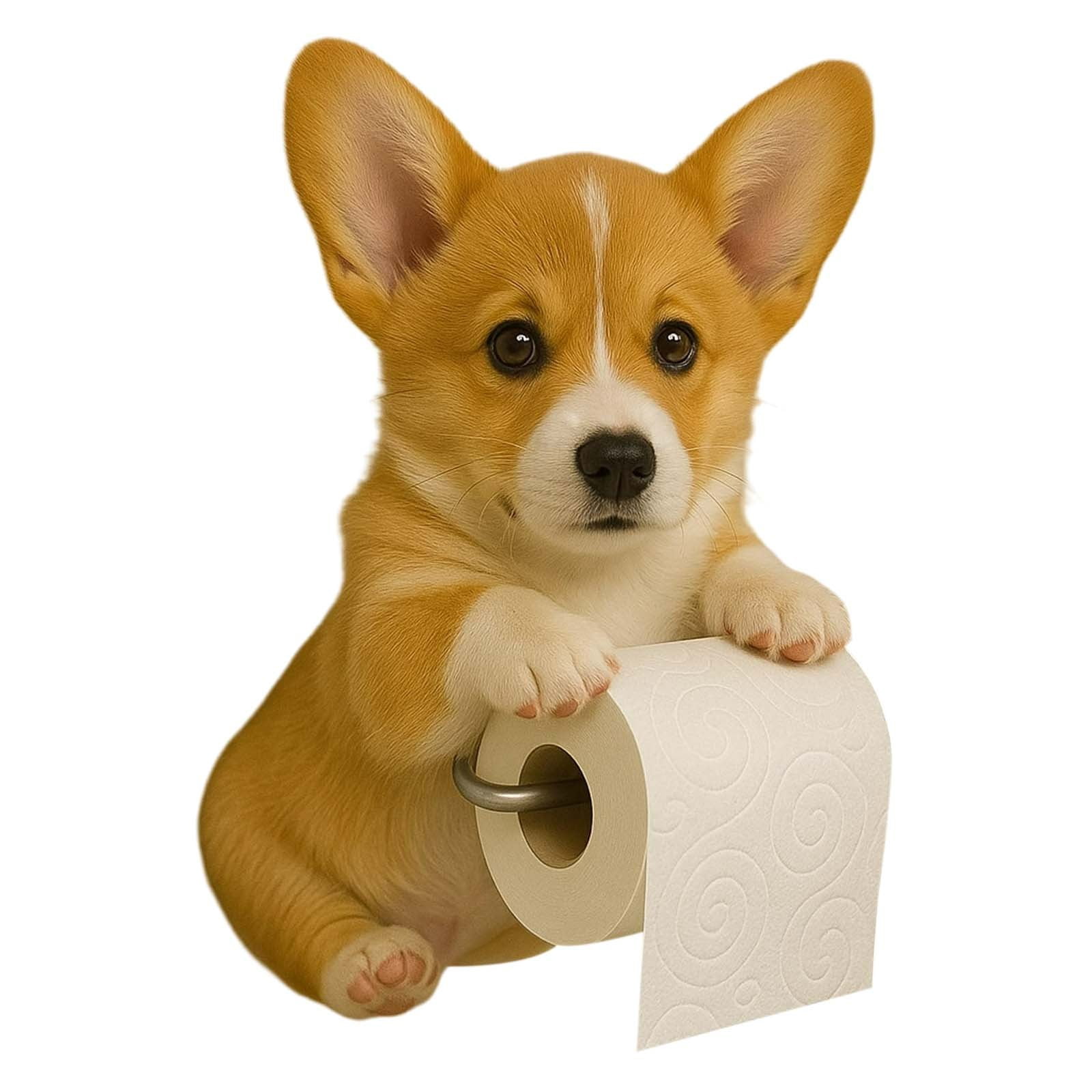 Dog Toilet Paper Holder Resin Wall-Mounted Animal Theme Bathroom Functional Decor Novelty Sculpture Home Restroom Tissue Dispenser 6.3x4.72x8.66in