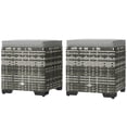 thumbnail image 1 of Set of 2 Grey Wicker Outdoor Ottomans with Storage, Weather-Resistant PE Rattan Footstools & Removable Cushions, Versatile Seating for Patio, Garden, Poolside & Deck (15.7" H), 1 of 7