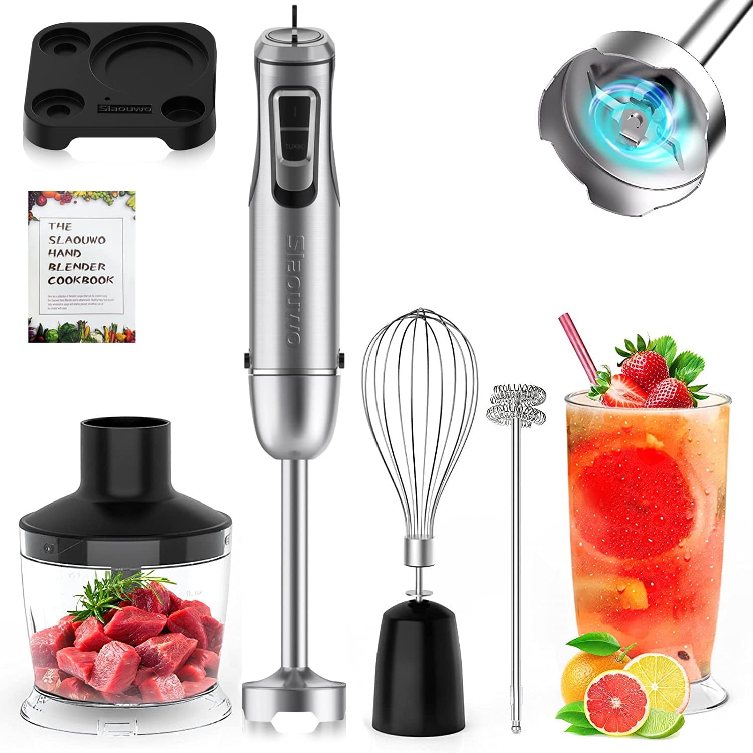 VIVEFOX 6-In-1 Immersion Hand Blender, 800W 10-Speed Powerful