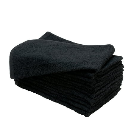 Magna Plus 15" x 25" 12 Pack Cotton Salon Towels, BLACK