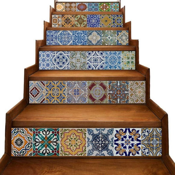 3X Peel and Stick Tile Backsplash Stair Riser Decals DIY Tile Decals Mexican Traditional Talavera Waterproof Home Decor