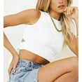 thumbnail image 3 of Roaso Women's Ribbed Knit Crop Top Turn-Down Collar Halter Cami Tops, 3 of 5