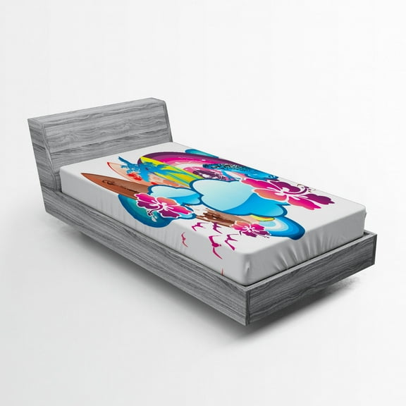 Ambesonne Summer Fitted Sheet, Season Hot Beach Vbes, Twin XL Size, Multicolor