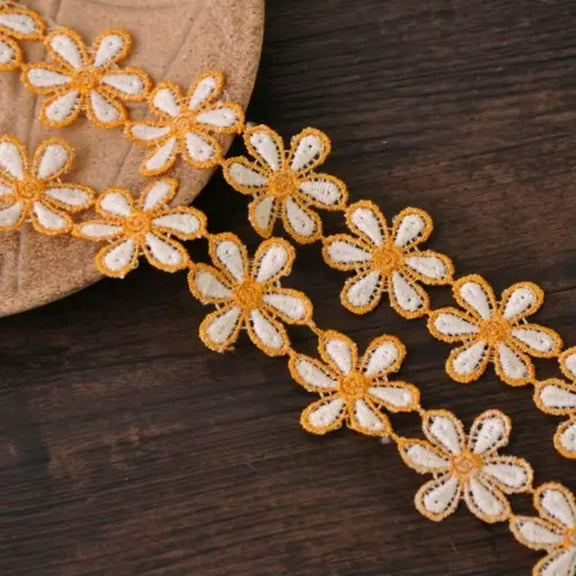 U8MO 1Yards 30mm Lace Flower Ribbon Sewing Trim lot Appliques Sew Supplies-Orange