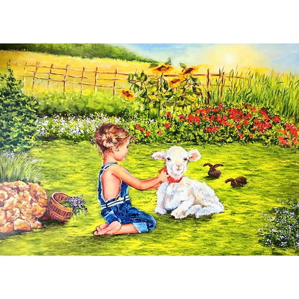 Pintura de diamante (DE9030) Kits de bricolaje Imagen cuadrada de niña y cabra Artesanía 30x40cm FLhrweasw Nuevo
