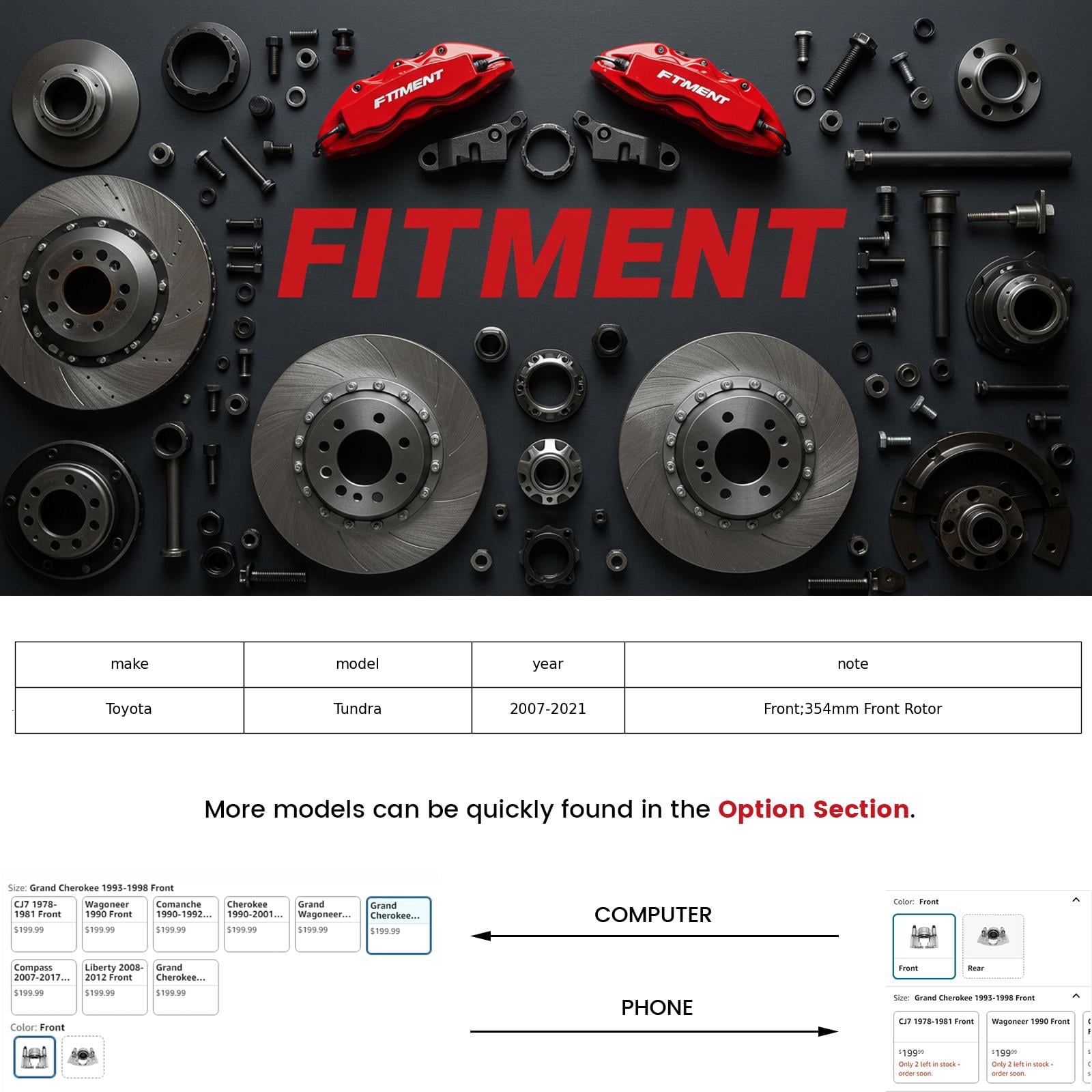 Funire Front Brake Pads And Rotors Kit Vented Compatible With Toyota Tundra 2007 2008 2009 2010 2011 2012 2013 14 15 16 17 18 19 20 21 Drilled Slotted Brakes Rotors Ceramic Brake Pads (13.9in) 354mm