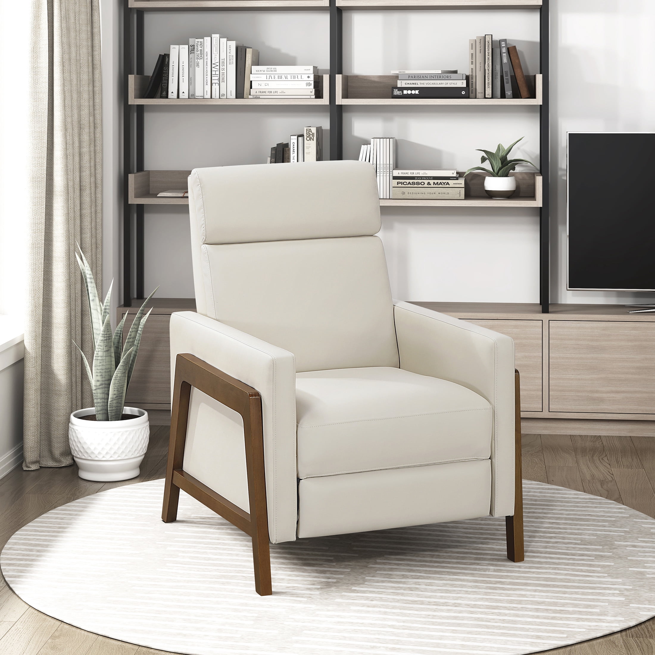 OakvillePark Velora Faux Leather Push Back Manual Reclining Chair, Light Beige