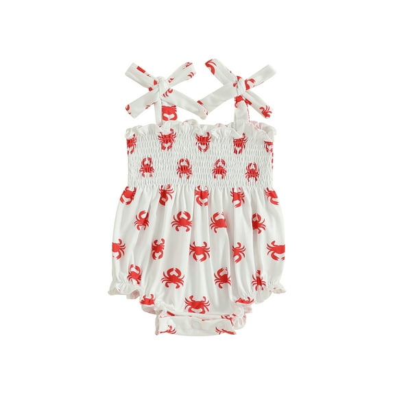 Suealasg Baby Girls Romper, Sleeveless Tie-up Crab Print Infant Bodysuit Summer Clothes for Casual Daily