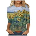 thumbnail image 2 of Blouses pour Femmes Mode Été Imprimé Manches Mi-Longues Col Rond Tee Décontracté Hauts et Blouses pour Femmes en Solde, 2 of 5