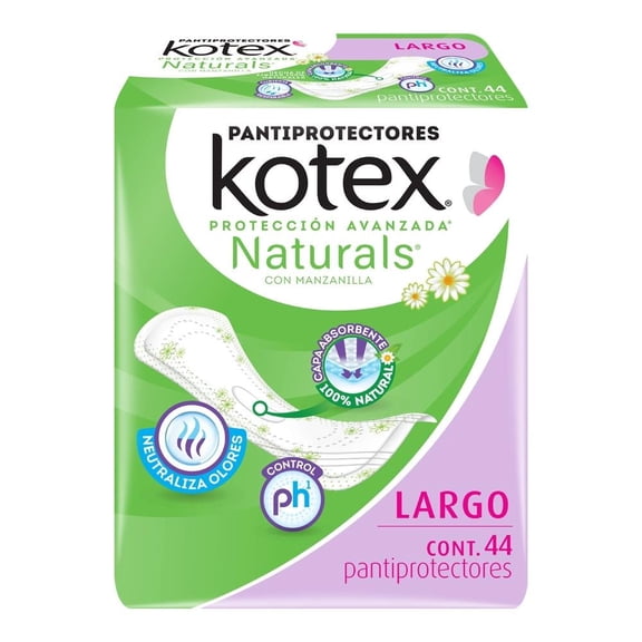 Pantiprotectores Kotex largos con manzanilla 44 pzas