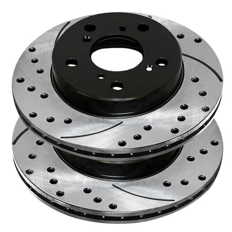 AutoShack Front Drilled Slotted Brake Rotors Black Pair of 2