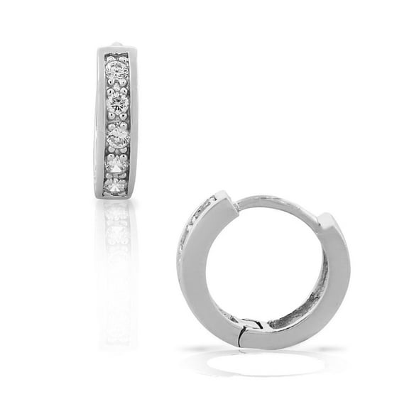 925 Sterling Silver White CZ Classic Hoop Huggie Earrings