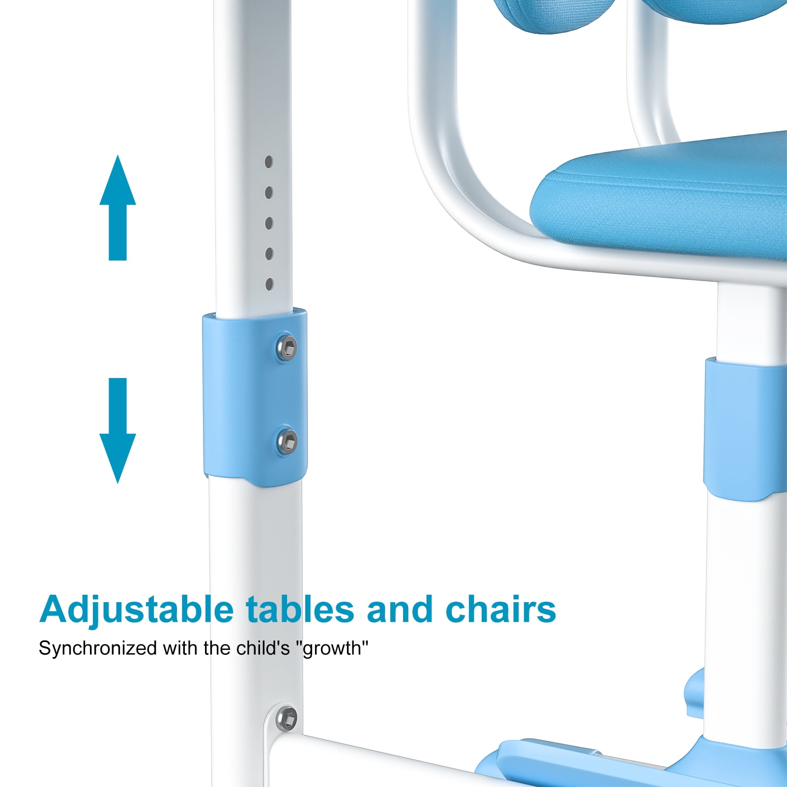 Aqyh Kids Desk and Chair Set, Height Adjustable Children School Study Table with Pen Holder, Reader, Drawer, Foot Pedal and Hook for Boys Girls (Blue)