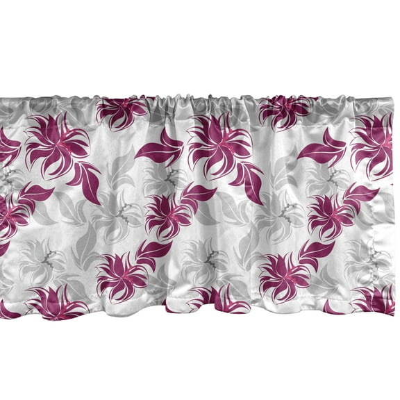 Ambesonne Floral Window Valance, Magenta Lily Flowers Leaves, 54" X 12", Dark Magenta White and Grey