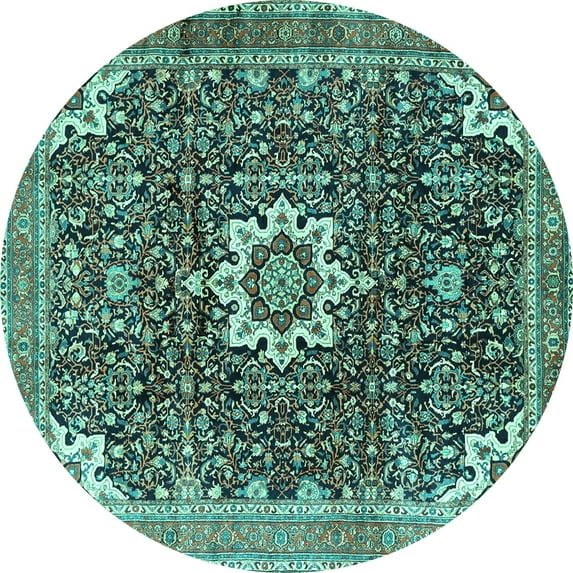 Ahgly Company Indoor Round Medallion Turquoise Blue Traditional Area Rugs, 6' Round