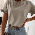 thumbnail image 6 of Women's Summer Round Neck Loose Tops, Casual Solid Color T-Shirts, Short Sleeve Blouse with Ruffle Hem, Lightweight and Comfortable for Everyday Wear, Relaxed Fit Top for Casual Outfits, 6 of 9