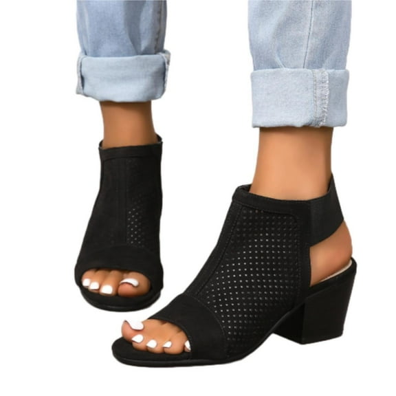 SACFOF Womens Peep Toe Booties Summer Chunky Low Heels Cutout Sandals Slingback Ankle Booties Western Shoes