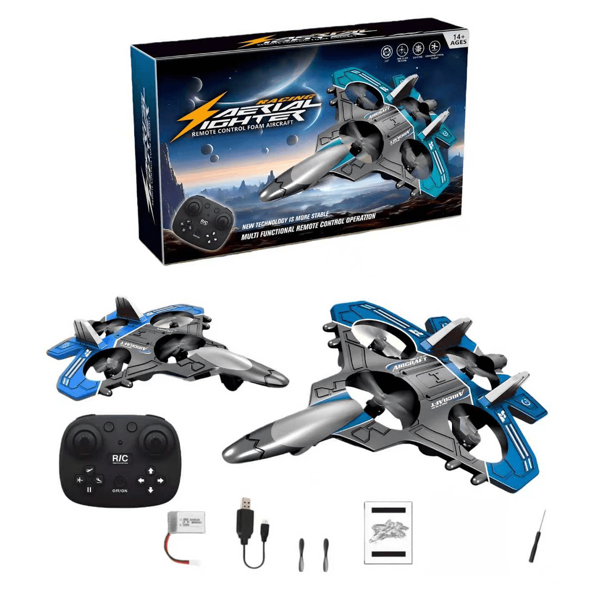 4DRC V17 RC Aircraft, 2.4GHz Foam RC Plane, Helicopter & Quadcopter with Cool LED Lights and 360° Rotating Function
