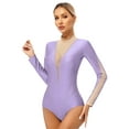 thumbnail image 2 of Miutii Womens Sheer Mesh Long Sleeve Bodysuit Sequins Mock Neck Ballet Dance Gymnastics Leotards Light Purple XXL, 2 of 9