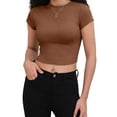 thumbnail image 2 of HOWCOME Womens Lightweight Short Sleeve Cropped Tops Cute Slim Fit Solid Brown Tshirts Large Brown, 2 of 6