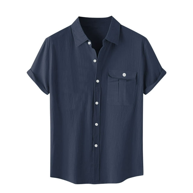 Besolor Mens Summer Short Sleeve Shirts Collared Button down Shirts Big and Tall Casual Solid Color Beach Shirts Tops