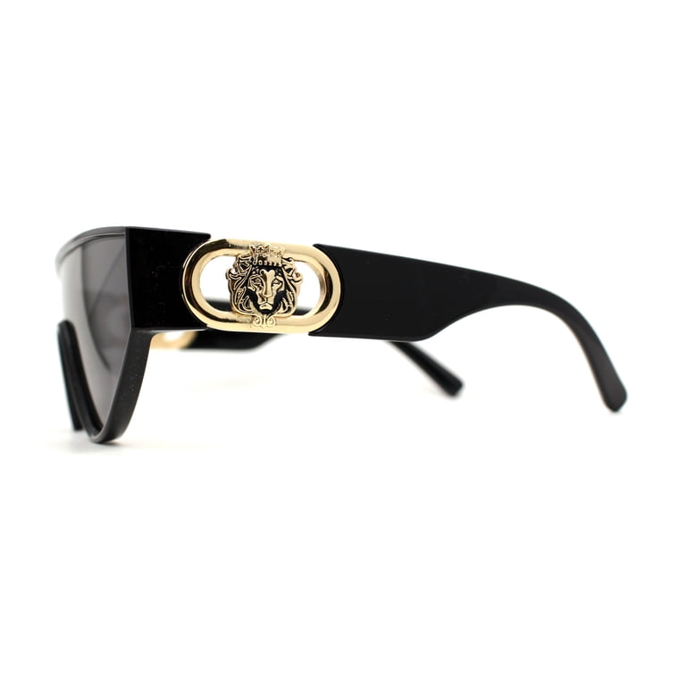 Luxury Black Shield Sunglasses with Gold Emblem Amazon.com: Kleo Oversized Shield One piece Lens Lion Head  main image 3