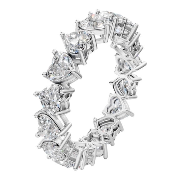 KEEVA JEWELS 3.00 Carat High Quality Heart Shape Moissanite Eternity Band for Women Made in White Gold Plated Silver Size 8.5