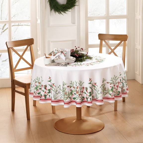 Elrene Winter Holiday Berry Fabric Tablecloth 70" Round