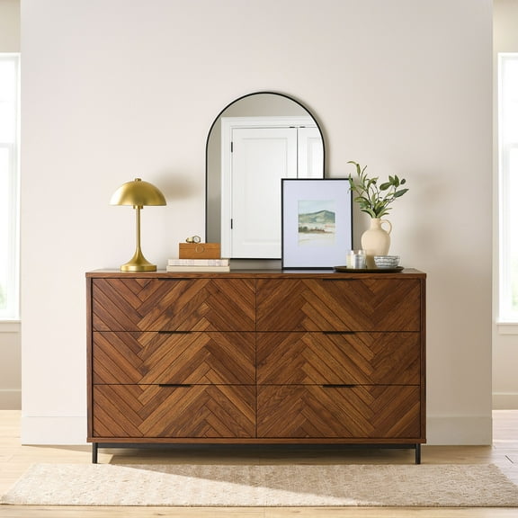 Better Homes & Gardens Wyatt Geo 6-drawer Dresser, Walnut Finish