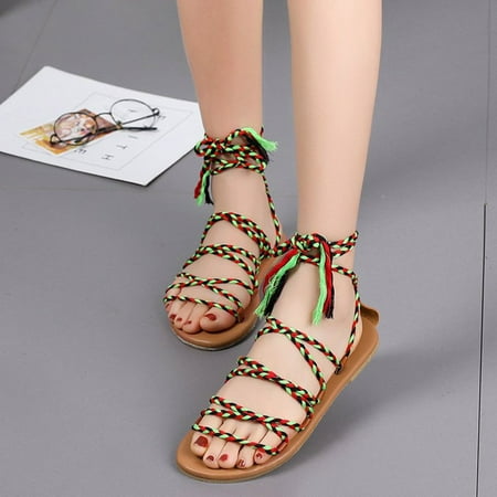 

Women Cross Strap Sandal Hollow Flats Open Toe Beach Shoes for Summer 43
