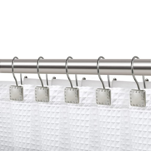 Utopia Alley Shower Rings, Double Shower Curtain Hooks for Bathroom, Rust Resistant Shower Curtain Hooks Rings, Set of 12, Brushed Nickel