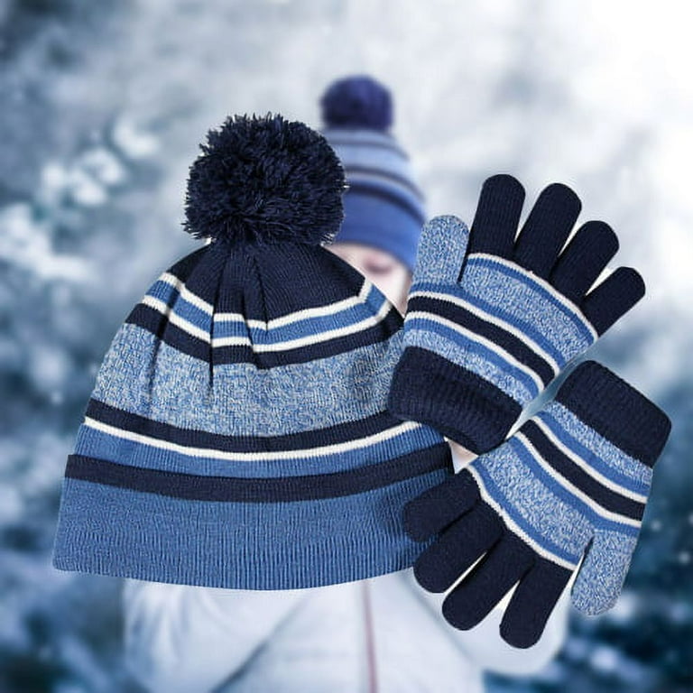 SPRING PARK Set Boys Kids Stripe Knitting Winter Hat and Gloves