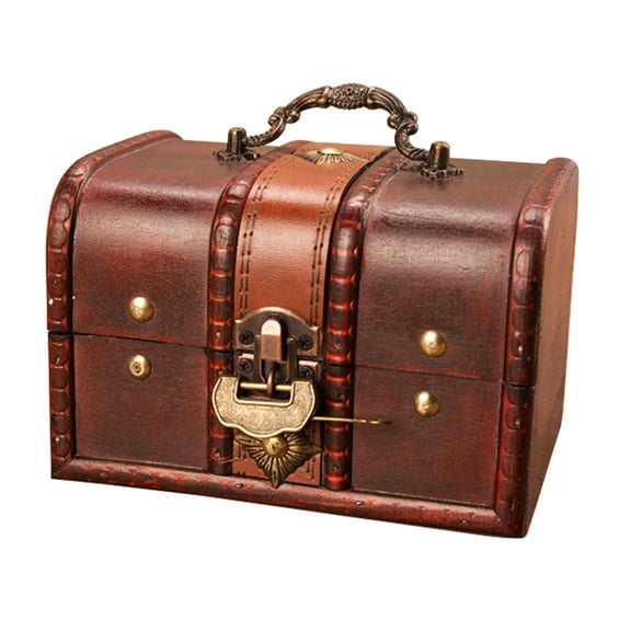 CIYISON Antique Vintage Wooden Treasure Chest Box Decorative Wood Jewelry Storage Trunk Box with Metal Lock for Pirate Jewelry Keepsake Women Gifts