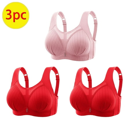 TrendVibe365 Bras for Women No Underwire Push up Plus Size 3 Pack Mesh No Wire Push up Bralettes Padded Adjustable Strap Corset Top Full Coverage Crop Cami Top Cute Shapewear Pink 3XL