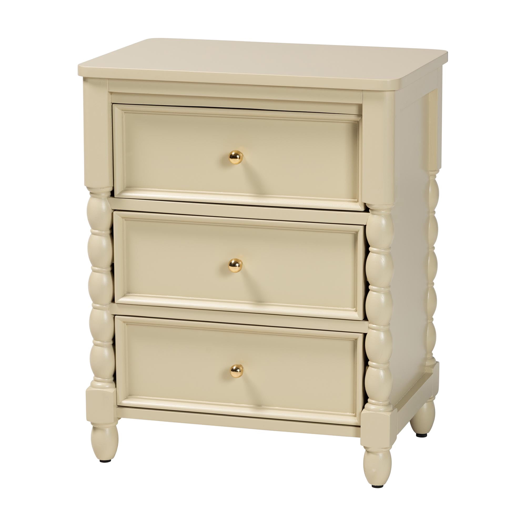 bali & pari Kyla Modern Nightstand, 3-Drawer, Beige