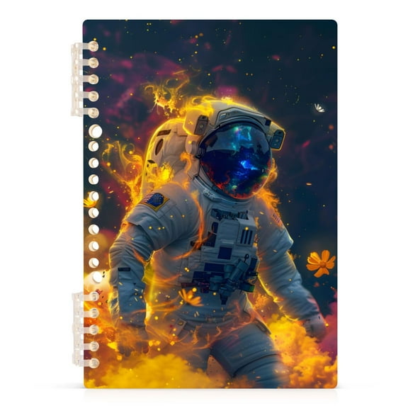 Astronauts in Space Ring Binder Notebook Journey Note Diary College Ruled Spiral Notebook Study Loose Leaf Paper A5 60 Pages
