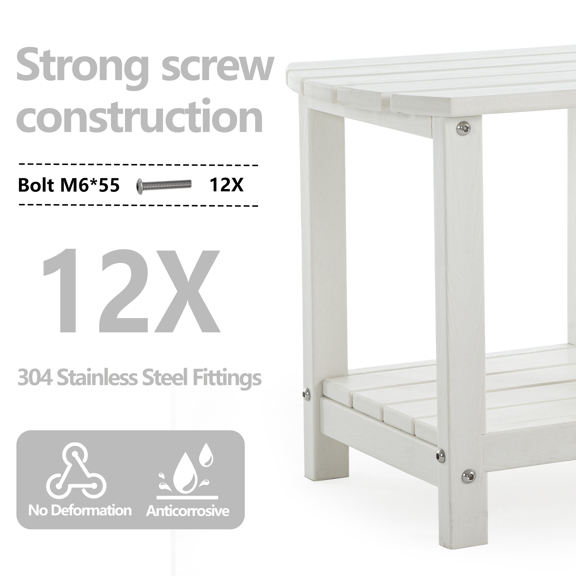 ENYLAY Adirondack Small Outdoor Side Table , Weatherproof HDPE Patio End Table with 2-Tier Storage for Firepit, Balcony, Garden, Poolside or Bathroom (White, Set of 2)