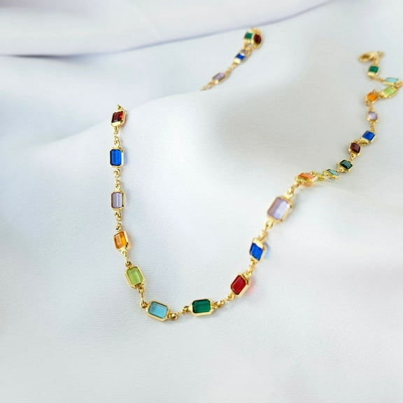 Colorful Baguette CZ Necklace Tennis Necklace Tennis Choker Crystal Necklace Gemstone Necklace Layering Choker Colorful Charm Custo gift