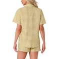thumbnail image 3 of INSPIRE CHIC Women's Plaid Pajama Sets 2 Piece Pjs Short Sleeve Button Down Shirt and Shorts with Pockets S Yellow, 3 of 4
